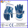 blue nitrile fully coated gloves with safety cuff